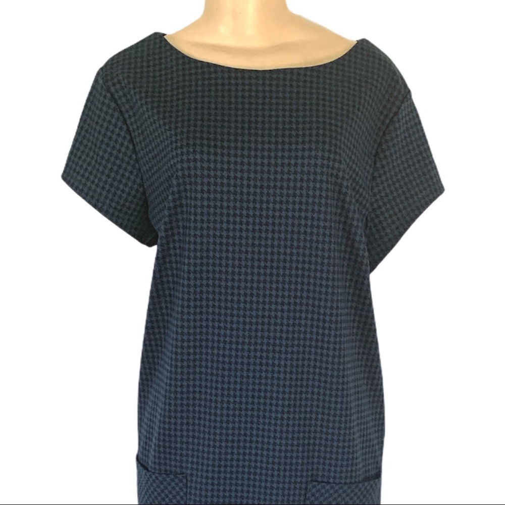 George Gingham Checkered Career Wear Tent Scoop Neck Midi Dress